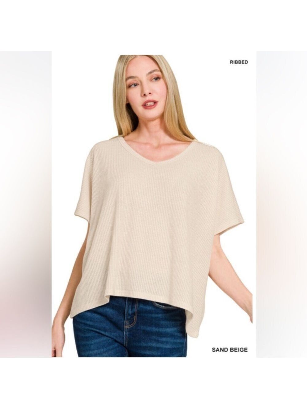 Zenana Outfitters Sand Beige Ribbed Tunic Top